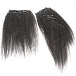 100% Brésilien Naturel Noir 120g 140g 160g 180g 200g Kinky Straight Remy Virgin Extensions de Cheveux Humains Clip in