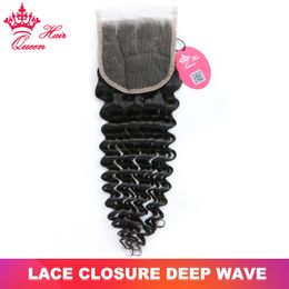 100% Braziliaanse maagdelijk menselijk rauw haar 4x4 inch gratis onderdeel topkwaliteit kanten sluiting 14 tot 22 inch diep krullend weven sluiting hair extensions queen haarproducten