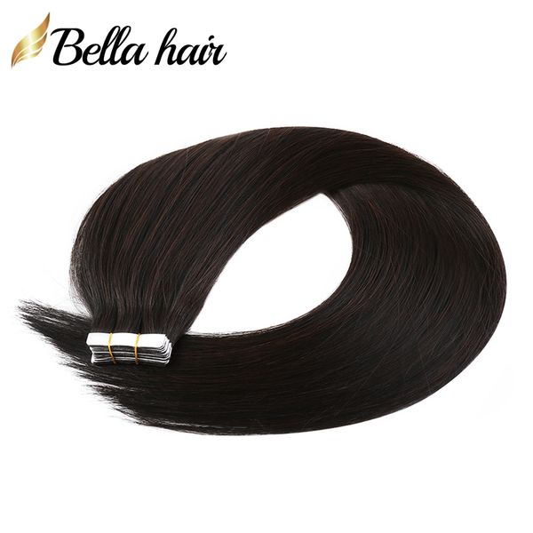 Extensions de cheveux humains vierges Remy avec bande PU - Noir naturel 1B - Extensions de cheveux double face - 50 g - Sans couture - 20 pièces - 35,6 à 66 cm - Extensions de cheveux à colle Bella Hair