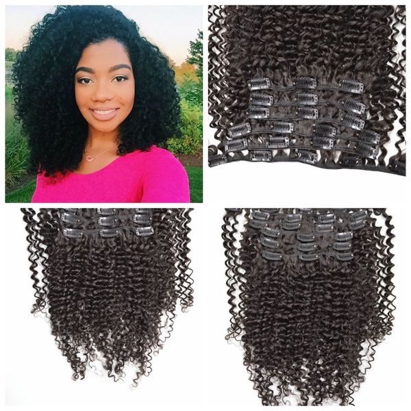 100% brésilien Human Heum Clip Crotuly Curly in Hair Extensions 12-26inch 120g 7pcs / Set Natural Black Clip Hair Weaves G-Easy