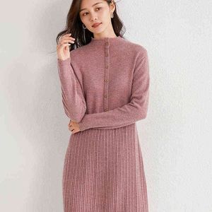 100% cachemire et laine robe tricotée pour les femmes 2020 nouveauté hiver/automne Oneck robes féminines longue Style 6 couleurs pulls G1214