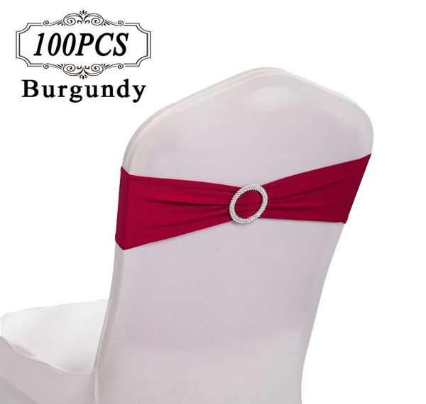 100 ceintures de chaise en spandex nœuds de mariage bandes de ceinture de chaise en or bande de couverture de chaise extensible en Lycra avec bague en diamant pour événement de fête 2169541