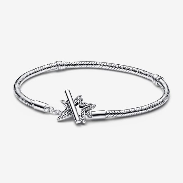100% encanto 925 Momentos de plata esterlina Estrella asimétrica T-Bar Cadena de serpientes Fit auténtico encanto colgante europeo para mujeres joyas de bricolaje