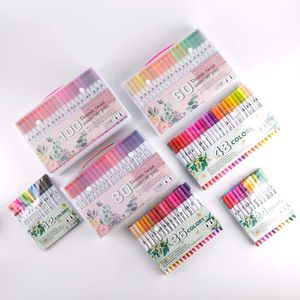 100 stylos d'art colorés Set Set Marker à double tête-aquarelle pour la calligraphie, les journaux de balles, la coloration et le dessin