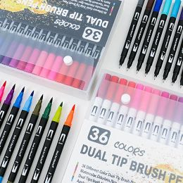 100 kleuren Dual Tip Brush Art Marker Pennen kleurplaten Markeringen Fijne borstel Tip Pen voor volwassen kleurboek OPMERKING TEKENDEREN ART LEVERANCY