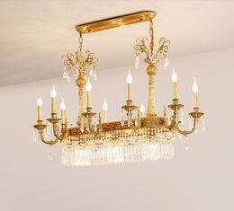 Gratis Verzending 100% Koper Crystal Kroonluchter L100cm Luxe Bronze E14 Crystal Lamp Luster Suspension Light Woondecoratie