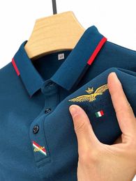 100% Cott haut de gamme broderie Lg manches T-shirt pour hommes 2023 automne Fi Busin Polo marque décontracté vêtements pour hommes 42Fm #