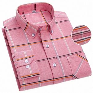 100% Katoen Heren Shirt Oxford Stof Streep Plaid Solid Fi Casual Lg Mouw Shirts Lente Herfst Dr Single Breasted X9wf #