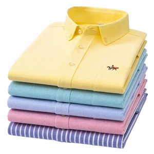 100% cott oxford grande taille chemises à manches lg pour hommes coupe ajustée chemise unie formelle broderie fi vêtements de bureau élégants l6F4 #