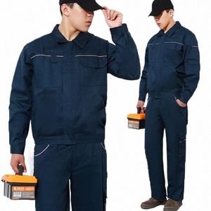 100% cott costume de soudage vêtements de travail pour hommes femmes uniforme d'atelier avec bandes réfléchissantes sécurité vêtements de travail veste pantalon K31u #