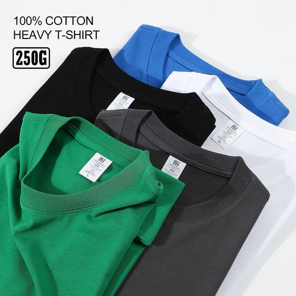 100% algodón 250 g / m2 Camiseta pesada Hombres de manga corta Color sólido 5XL Camiseta Tops de gran tamaño en blanco Camiseta unisex de alta calidad al por mayor 240220