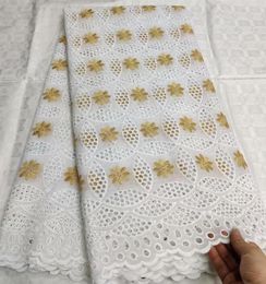 Tissu africain en dentelle sèche 100 coton, tissu en dentelle nigériane blanc et or, Voile suisse de haute qualité en suisse, 2019239E4644381