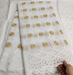 Tissu africain en dentelle sèche 100 coton, tissu en dentelle nigériane blanc et or, Voile suisse de haute qualité en suisse, 2019239E1375308