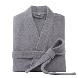 100% coton peignoir pour hommes longue épaisse absorbant Terry peignoir Kimono hommes serviette peignoir solide vêtements de nuit femmes robe de chambre 240108