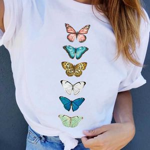 100% cotone bella farfalla donne t-shirt casual allentato manica corta moda high street femminile magliette top W734 210526