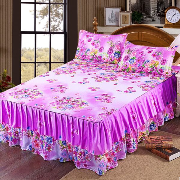 Jupe de lit 100% coton confortable literie textile couvre-lit drap de lit d'hiver avec taie d'oreiller rose panda amoureux antidérapant F0381 210420