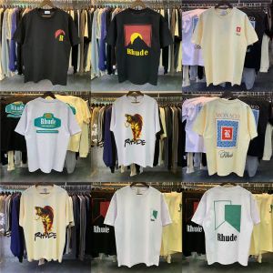 100% katoen Merk Rhude Fashion Shirt Designer T-shirts Mannen Top Korte Mouw Hoge Kwaliteit Casual T-shirts Heren Tees