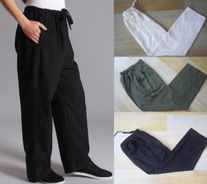 100 algodón chino Men039s Kung Fu Pants wu shu tai chi cintura elástica pantalones largos sueltos s m l xl xxl xxxl cb04163539640