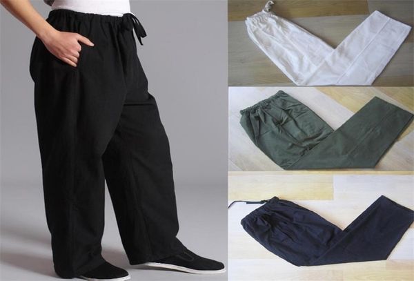 100 coton chinois traditionnel Men039S Pantalon de kung fu Wu shu tai chi pantalon long et long pantalon lâche s m l xl xxl xxxl cb04169134733