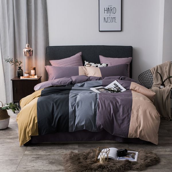 100% coton café gris violet vert rose Ensemble de literie double reine king size enfants adultes Housse de couette Draps de lit mis parure de lit Y200417