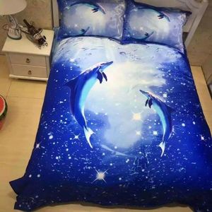 100 Cotton Cool Egyptian Dolphin Bedding Sets Blue Marine Bed Four Set Duvet Cover Laken en kussenslopen