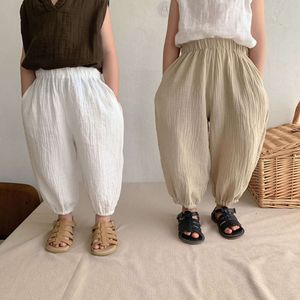 100% coton Double gaze pantalon pour enfants printemps d'été Nouveaux garçons et filles pantalons solides japonais décontractés bébé Bloors WTP110 L2405