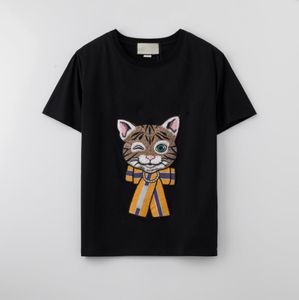 100% katoen borduurwerk kat t-shirts groothandel Mode heren T-shirt Klassieke losse stijl dames tshirt Hoge precisie breitechnologie