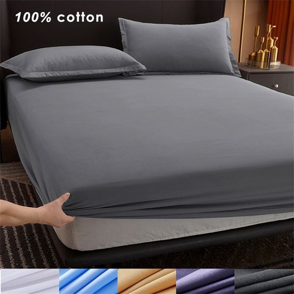 Lençol 100% algodão com faixas elásticas antiderrapantes capas de colchão ajustáveis para cama individual dupla king size, 140/160/200 cm 220217