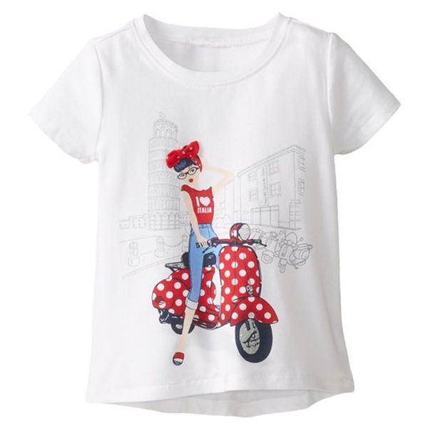 100% coton filles t-shirts blanc à manches courtes t-shirts enfants vêtements enfants tee moteur Lady vélo 1 2 3 4 5 6 ans pulls 210413