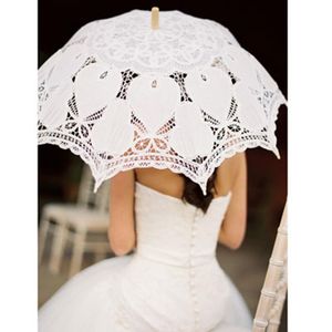100% katoen handgemaakte vintage beigewhite battenburg kant parasol hartvorm paraplu voor dame