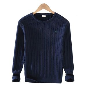 Suéter de punto para hombre de alta calidad, 100% algodón, tipo ajuste, Cable de punto de principios de otoño, cuello redondo, RL8519 240113