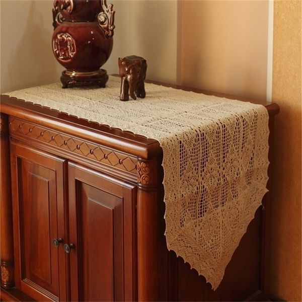 100% algodón de punto Mantel de encaje Shabby Chic Vintage Tabla de crocheted Corredor de algodón hecho a mano Mesa de encaje Topper Y200421