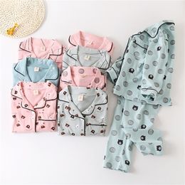 100% katoen lange lengte baby pyjama set 2-pc bedrukte kinderen pijama's lente/herfst comfortabel/zachte/ademende jongens/meisjes thuiskleding lj201216