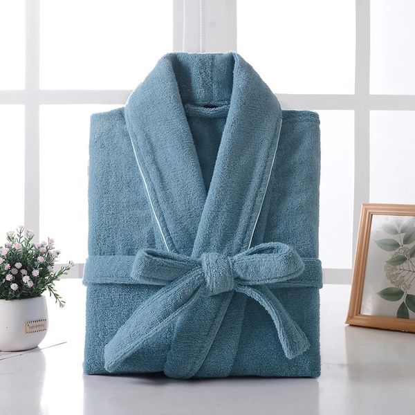 100% coton longue épaisse absorbant Terry Robe de bain Kimono hommes léger gaufre serviette peignoir vêtements de nuit femmes Robe de chambre 240108