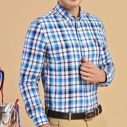 Camisa para hombre 100 algodón Camisas de manga larga a cuadros S4XL Polo Diseño de bordado Ropa con botones de una sola fila 240328