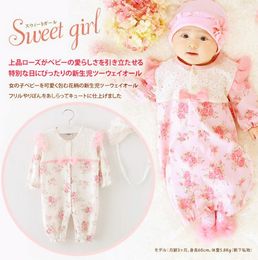 Barboteuse 100% coton pour nouveau-né, avec chapeau à fleurs, manches longues, nœud papillon, vêtements pour bébé fille de 0 à 3 mois