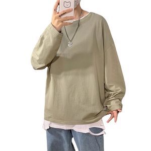 100% katoenen oversized heren dames t-shirt man lange mouwen pure color heren t-shirts voor mannelijke vrouwelijke tops 220819