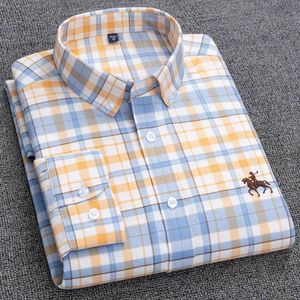 100 Katoen Plaid Formele Overhemd Lange Mouw Mannelijke Oxford Textiel Casual Losse Plus Size Heren Dressing Button Up s 220808