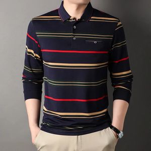 100% coton Polo pour hommes rayé à manches longues multicolore automne et printemps mâle Polo Style coréen vêtements de luxe 240111