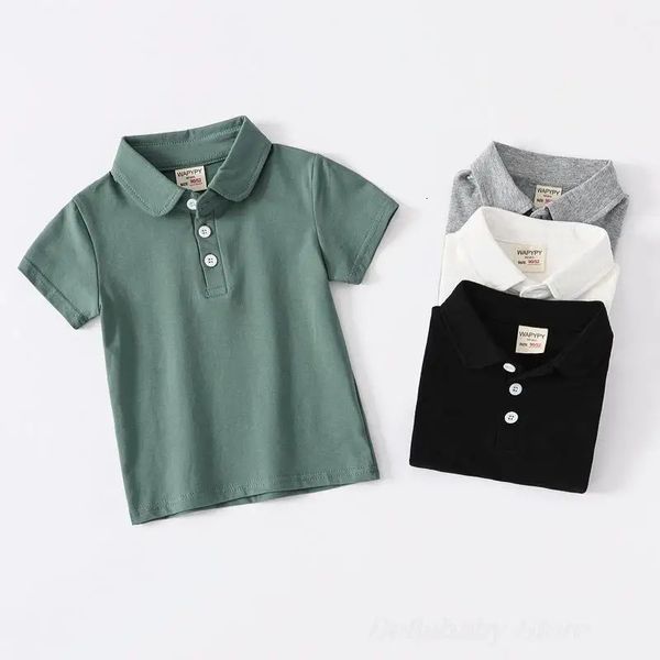 Camiseta de color de color sólido 100% algodón para niños pequeños ropa de verano para niños camisas de polo chicas verdes blancos blancos camiseta 240325