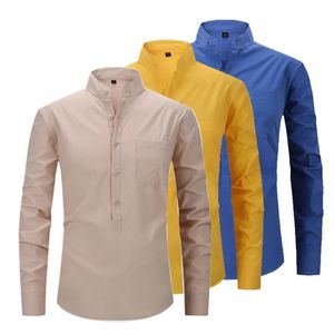 Chemise à manches longues pour hommes, 100% coton, lin, printemps/été, repassage gratuit, couleur unie, business décontracté, code américain 240201