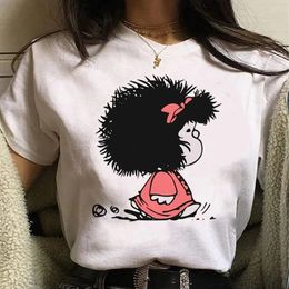 100 Camiseta de algodón Mafalda Ropa de anime estampado Summer Tshirt Cartoon Girl Top Top de gran tamaño Lindo Tees Mujer Ropa 240527