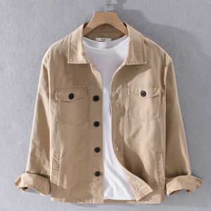 100% katoenen gereedschap Japanse jas jas heren kaki shirt met lange mouwen casual comfortabel dikke camping 240513