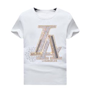 T-shirt d'été Vintage avec strass pour hommes, décontracté, col rond, manches courtes, Hip Hop, hauts pullover