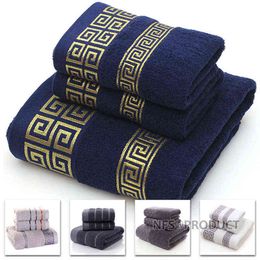 100% Cotton Towel Set Bathroom Geometric Pattern Bath Towel For Adults Face Hand Towels Terry Washcloth Travel Sport Towel 211221