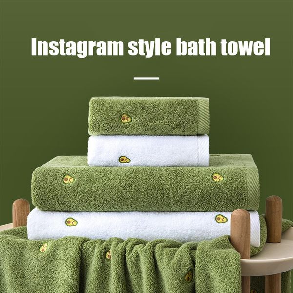 Juego de toallas de algodón 100%, Toalla de baño de aguacate y plátano bordada, toalla de mano de lujo absorbente gruesa, secador de pelo, toalla de baño de secado rápido