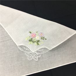 100% coton Vintage broder mouchoir femmes dentelle fleur mouchoir carré blanc mouchoir femme table serviette coton sueur serviette