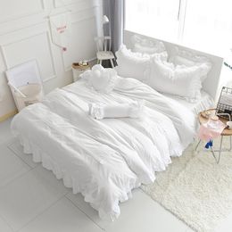 Ensembles de literie 100% coton blanc bleu gris pour enfants filles Queen Twin King size housse de couette drap de lit jupe de lit ensemble taie d'oreiller T200706