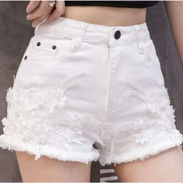 100% coton blanc short denim women lourde industrie vierge en dentelle petite fleur laine décontractée pantalon chaud fille