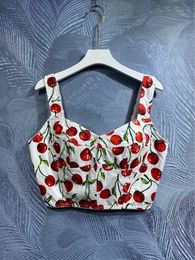 100% katoenen vrouwen Camisole zomer spaghetti -riem kersenvruchten printen laptops strand vakantie sexy draag